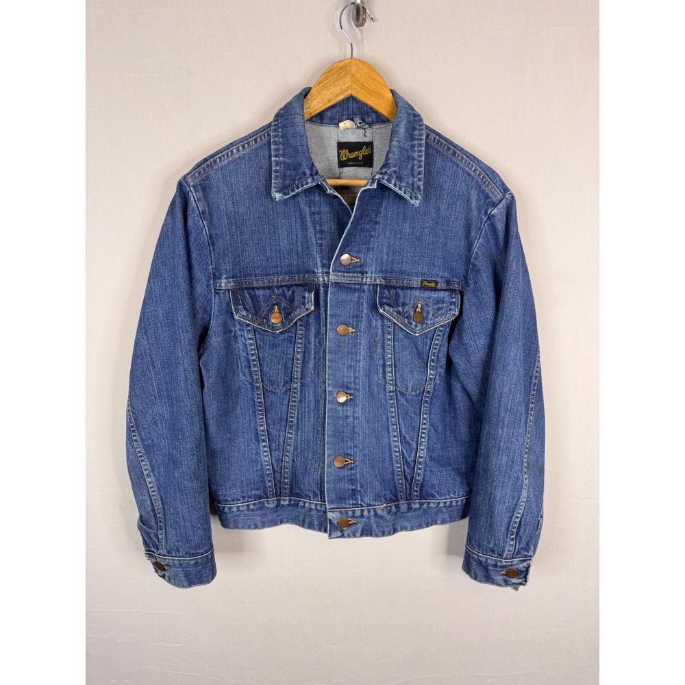 Vintage Wrangler Denim Jacket‎ Mens 40 Blue Trucker Made in USA Mid Wash 70s